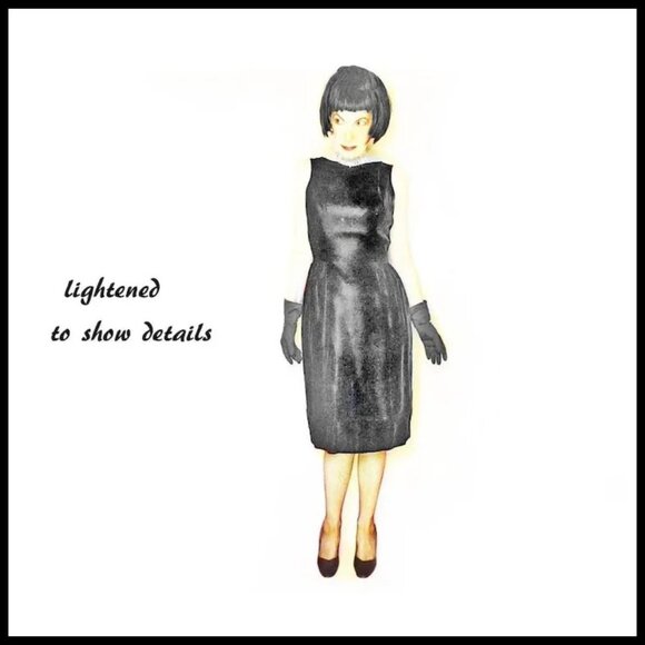 Black Velvet Dress Vintage 1950s Boat Neckline 50s Minimalist Sheath  Low Back - Picture 4 of 16